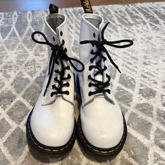 Martens Shoes Doc Martin White Lace Up Bootsgently Used